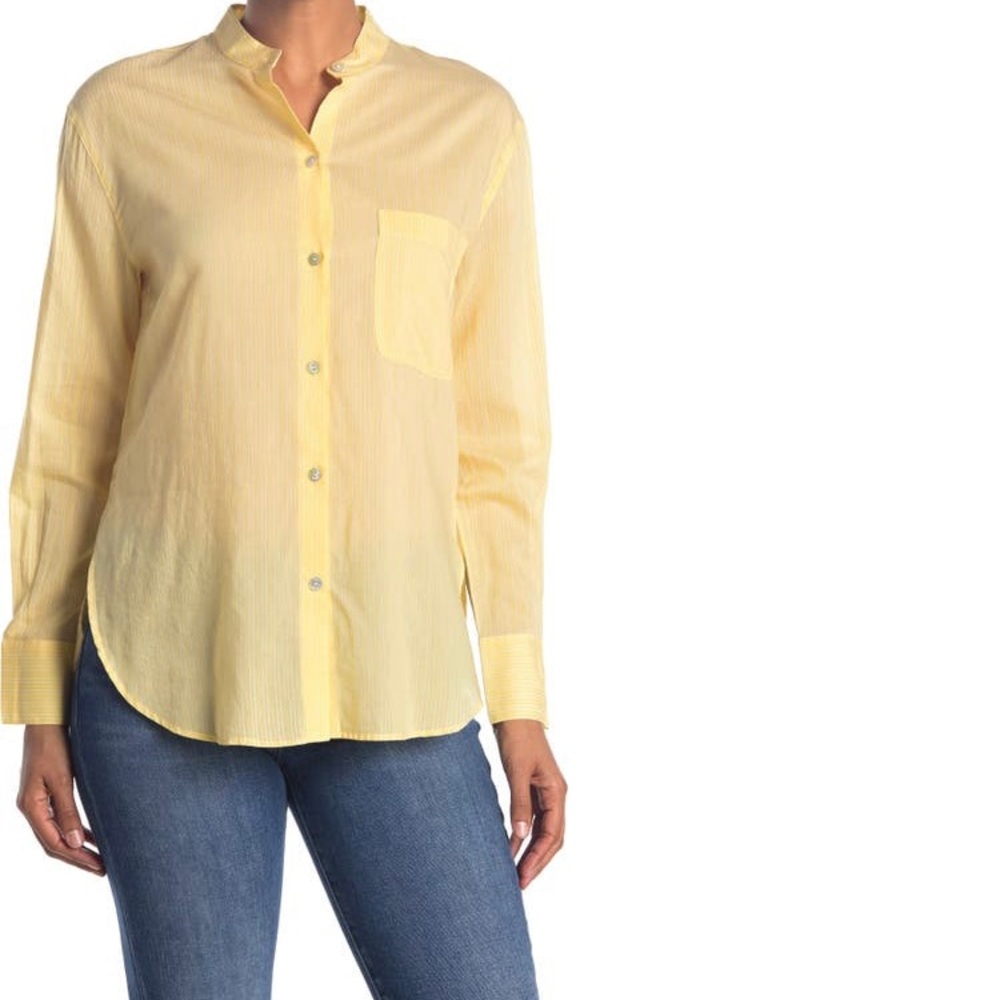 Vince Collarless Fine Stripe Shirt
